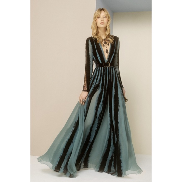 Elie Saab Dresses & Skirts - Elie Saab Lace Trimmed Devore Chiffon Gown